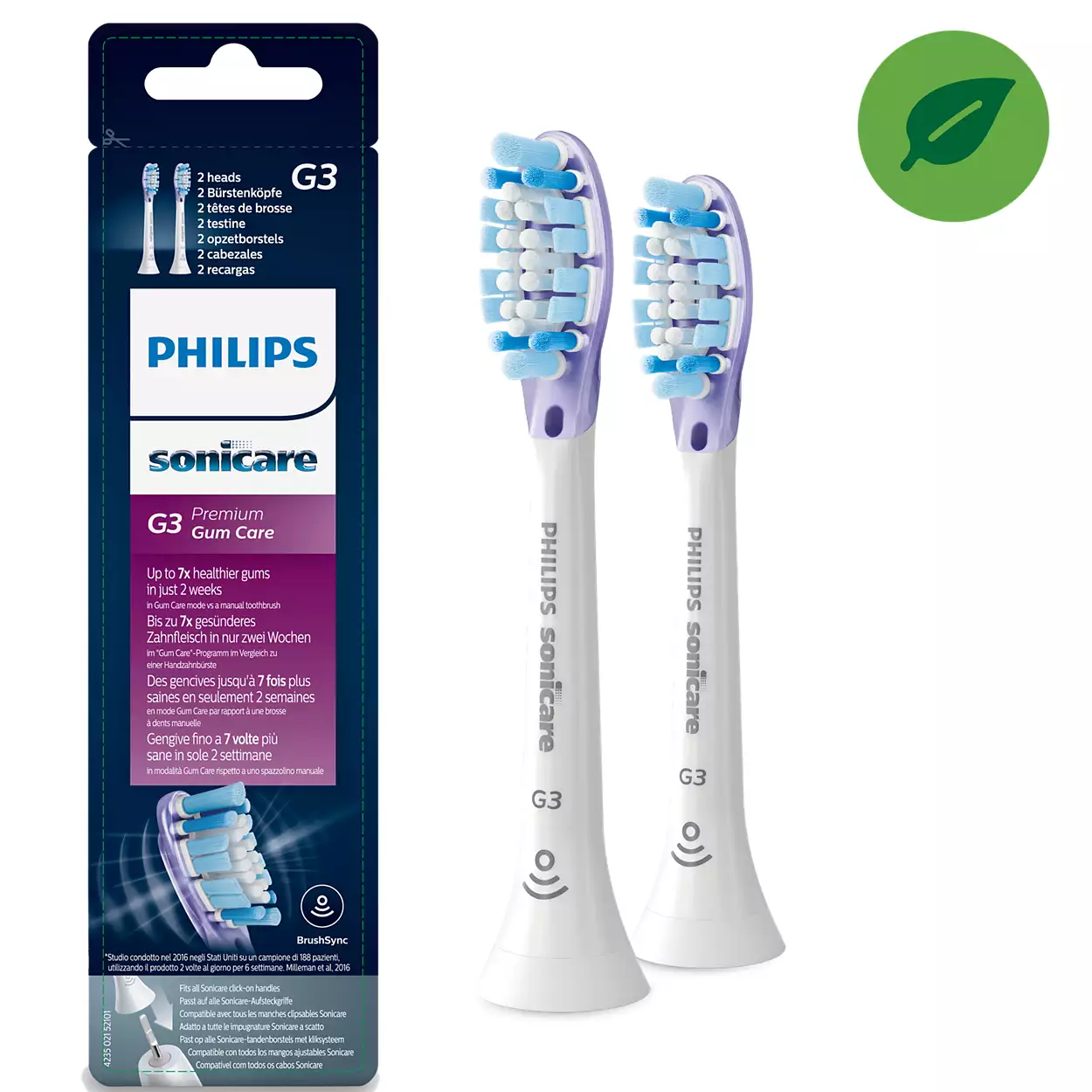 Philips Sonicare - G3 Premium Gum Care 2x Weisse Bürstenköpfe Für Schallzahnbürste Hx9052/17 1x