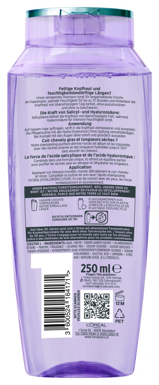 LOréal Elseve Haircare - Hydra Hyaluronic Pure 72h Entfettendes Shampoo