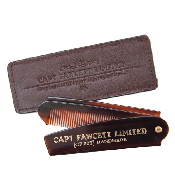 Image of Capt. Fawcett Tools - Folding Pocket Beard Comb with Leather Case