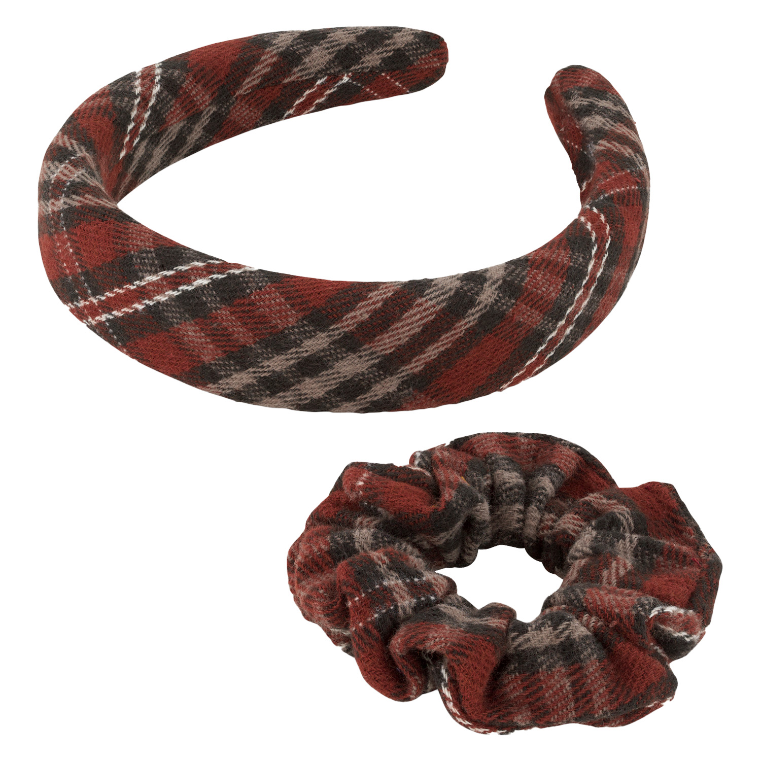 Trisa Hair - English Check Hairband & Scrunchie, Red