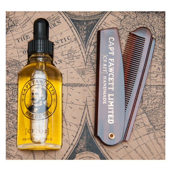 Image of Capt. Fawcett Care - Beard Oil & Folding Pocket Beard Comb Set