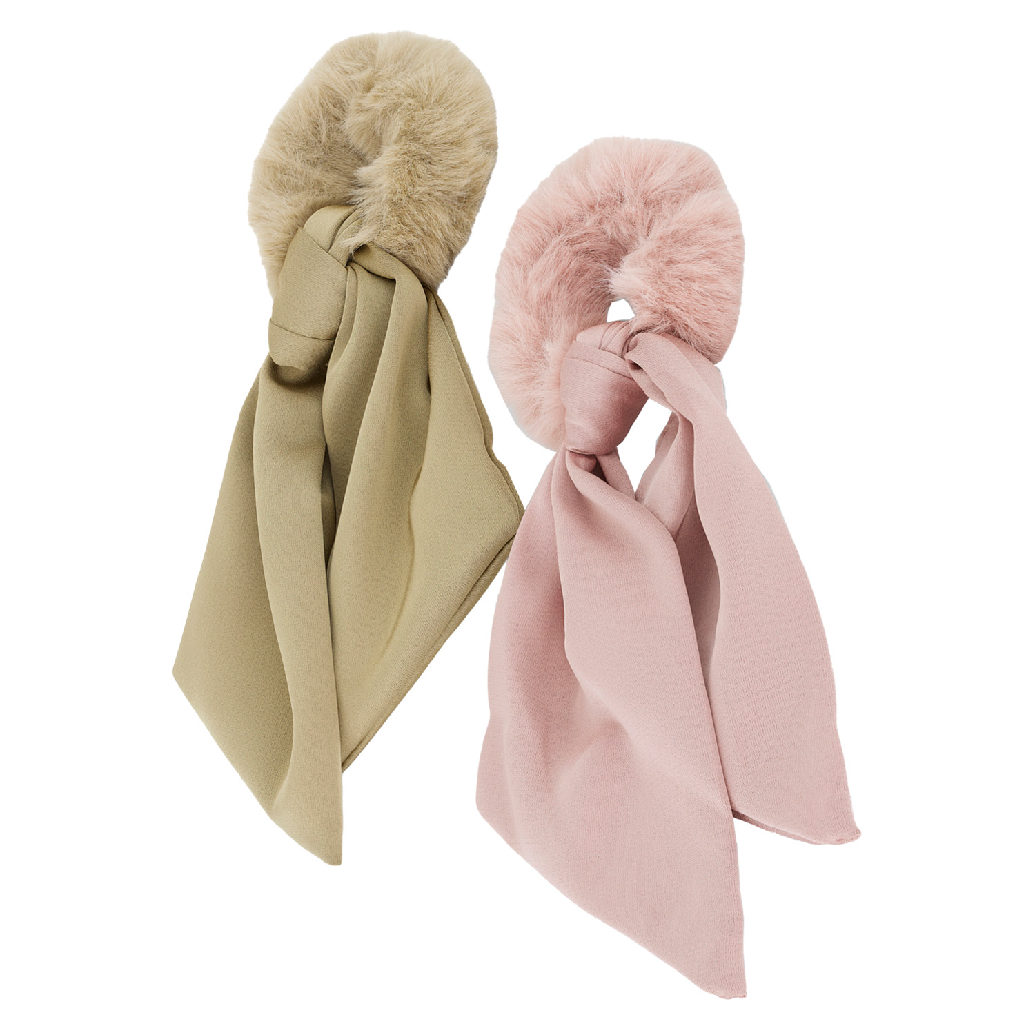 Trisa Hair - Fake Fur Scrunchie, Rose Beige 2x