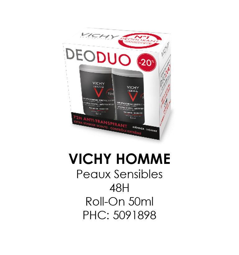 Vichy Deo – Anti-Transpirant Roll-On Sensitive Homme Duo 2x50ml