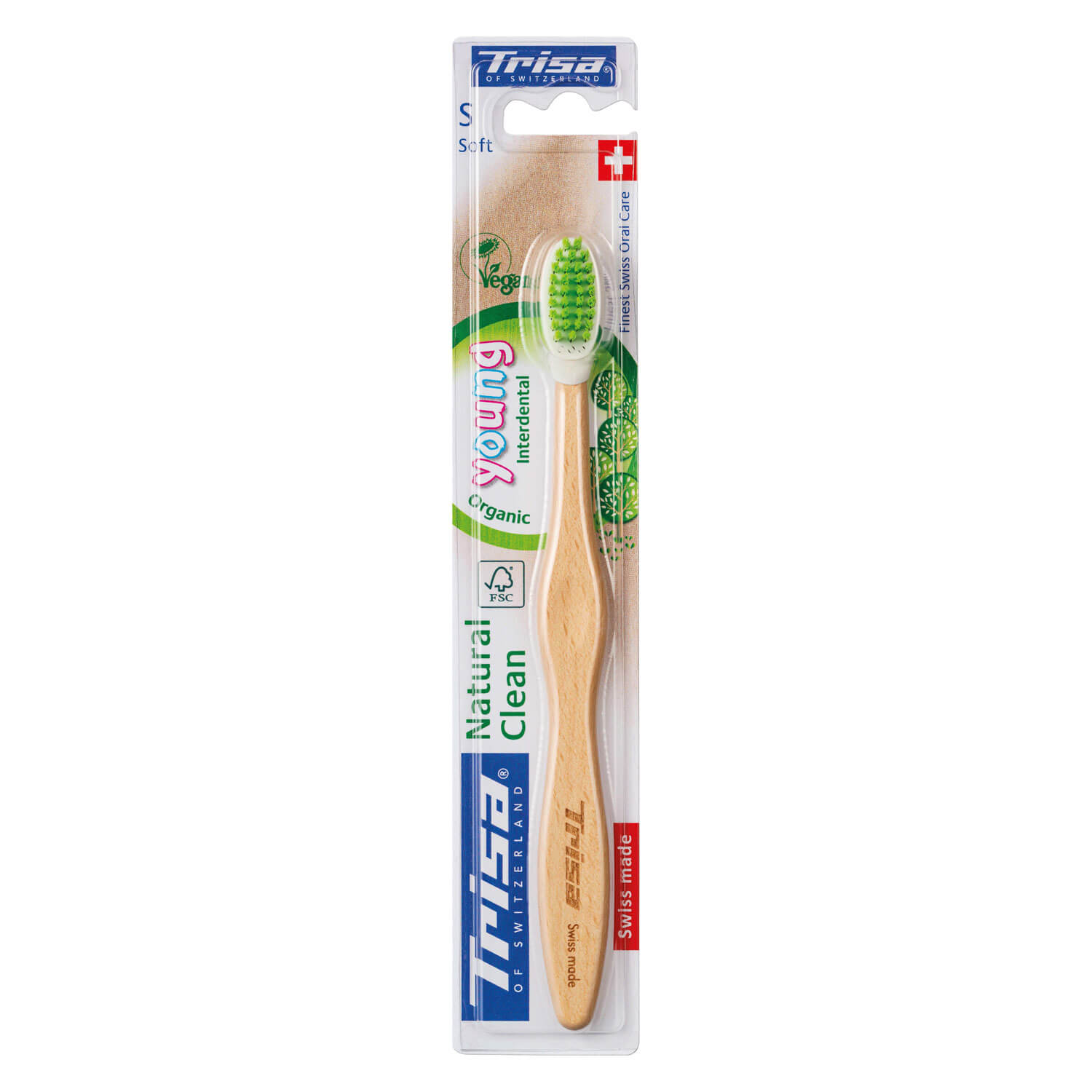 Trisa Of Switzerland Trisa Oral Care - Holzzahnbürste Natural Clean Soft Young Grün 1x