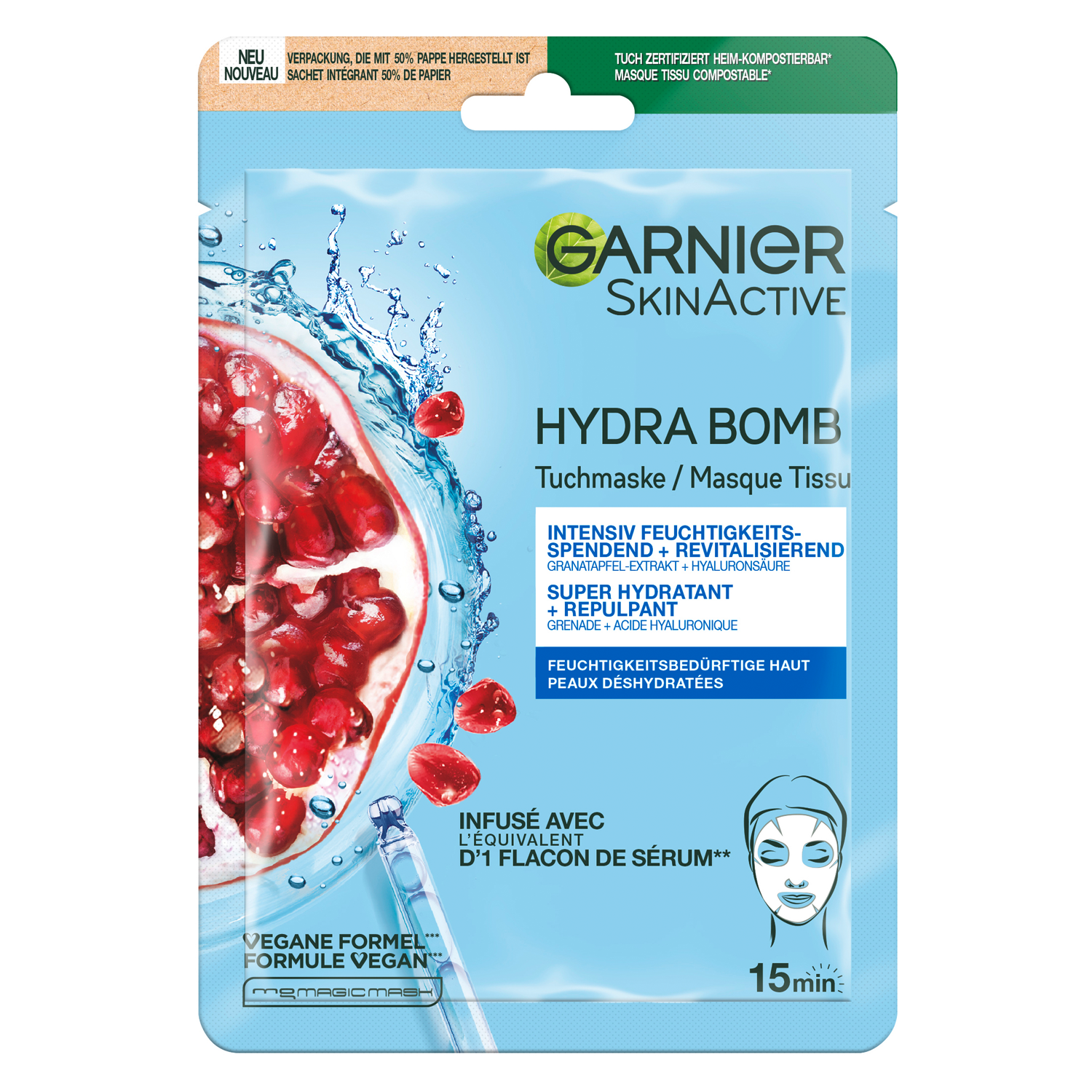 Garnier Skinactive Face – Hydra Bomb Tuchmaske Granatapfel 28g