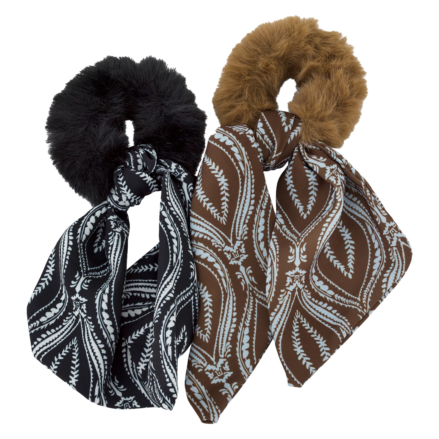 Trisa Hair - Fake Fur Scrunchie, Black Brown 2x