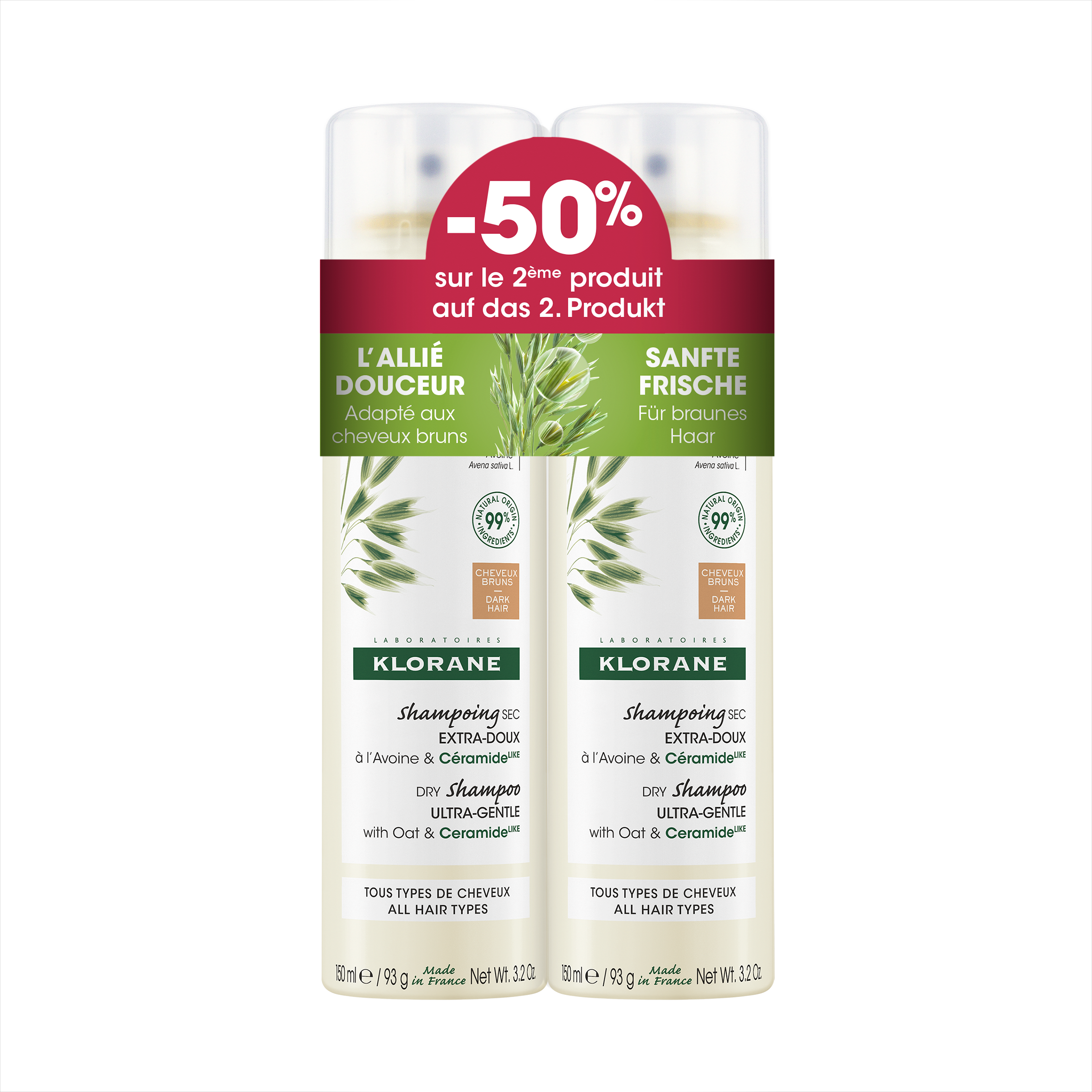 Klorane Hafer – Hafermilch Trockenshampoo Getönt Duo 2x150ml