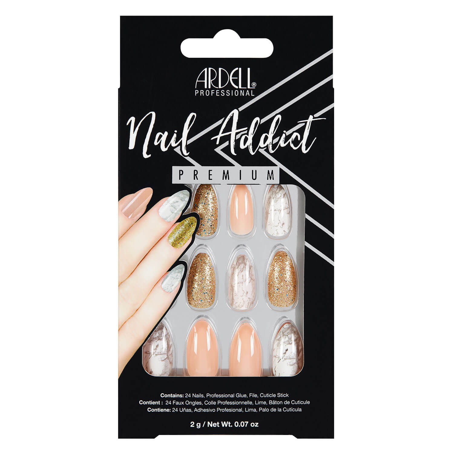 Ardell Nail Addict - Nail Addict Pink Marble & Gold 24x