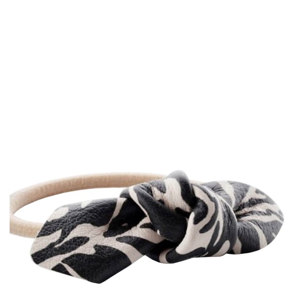 Image of Corinne World - Leather Bow Small Hair Tie Zebra