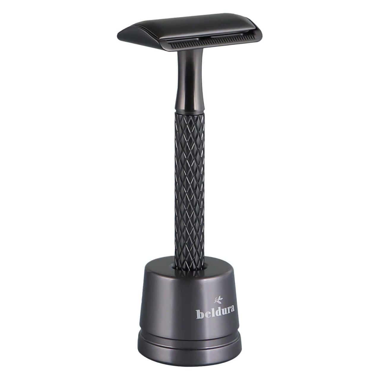 Beldura - Rasierhobel mit Ständer Matte Schwarz
