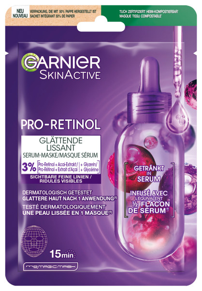 Garnier Skinactive Face – Pro-Retinol Glättende Serum-Maske 22g