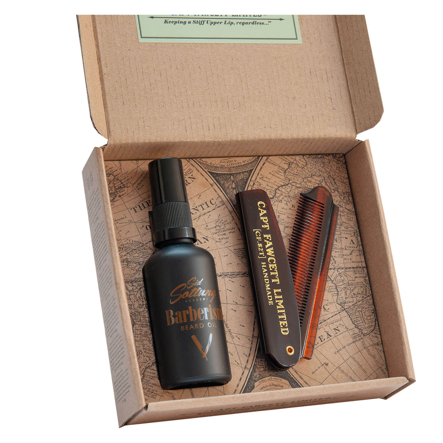 Capt. Fawcett Care – Sid Sottung’s Barberism Beard Oil & Beard Comb Set