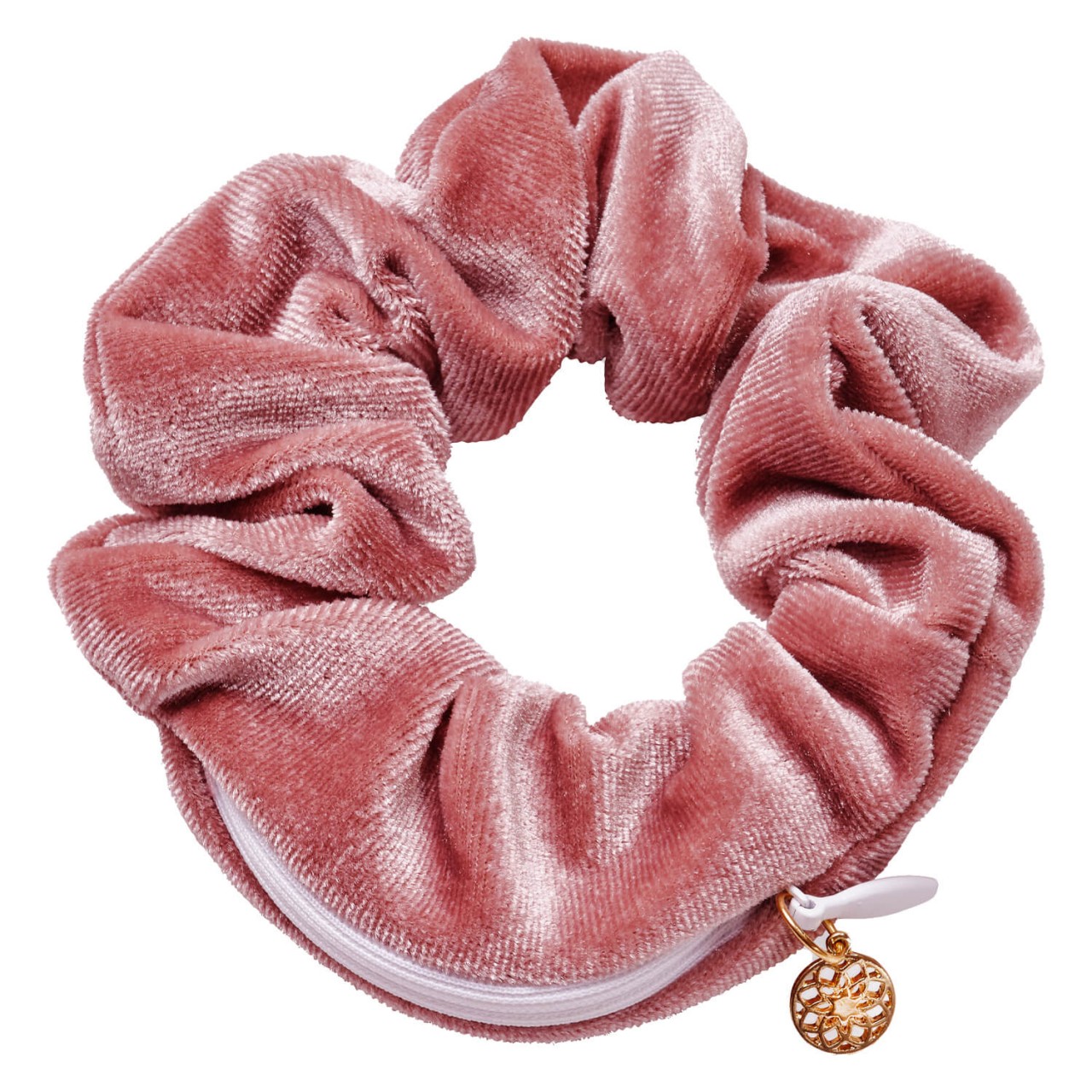 Body Mind and Soul Scrunchie Yoga Samt Reisverschluss Altrosa
