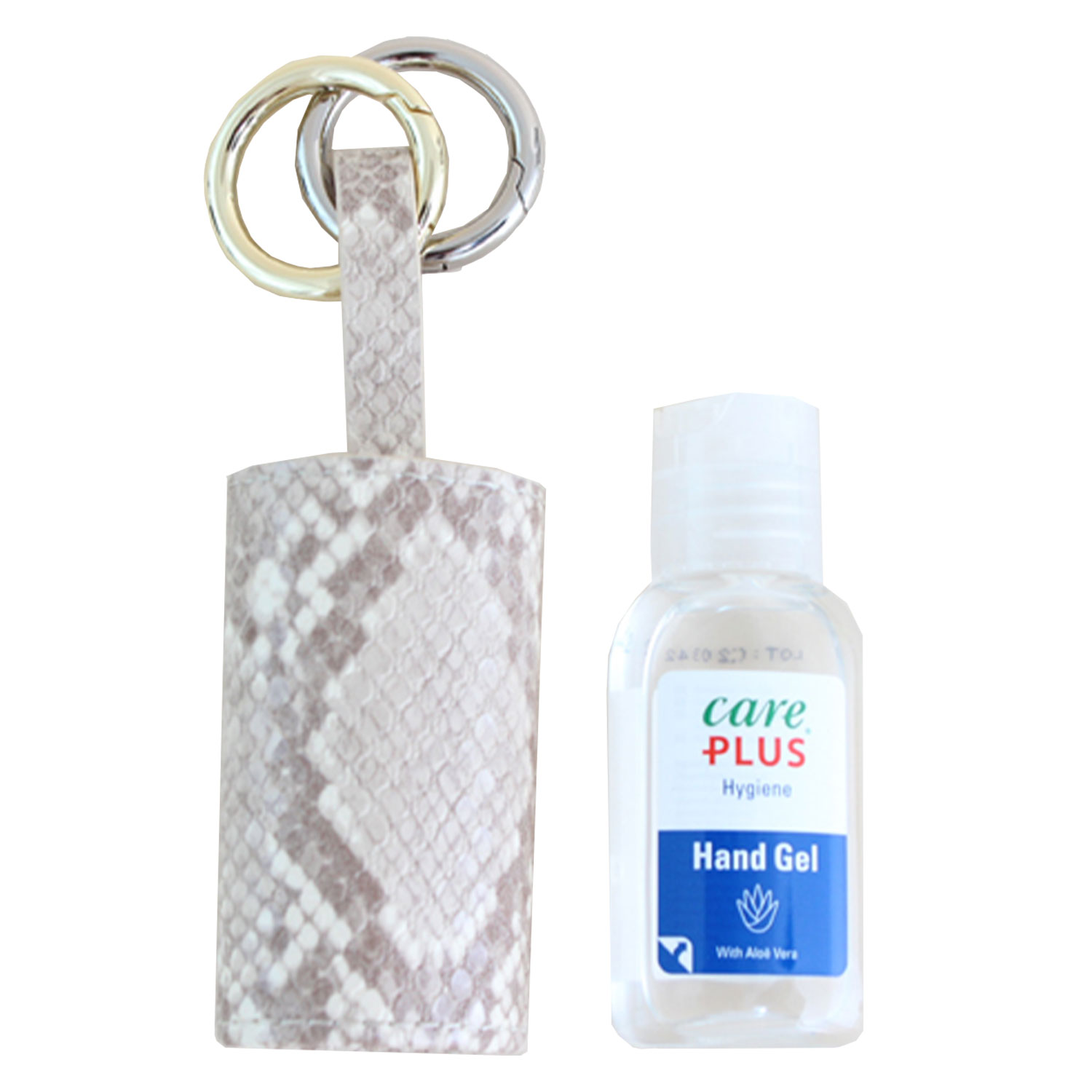 Carry & Co. – Handcare Leather Case With Gold And Silver Key Ring Beige Snake 1x