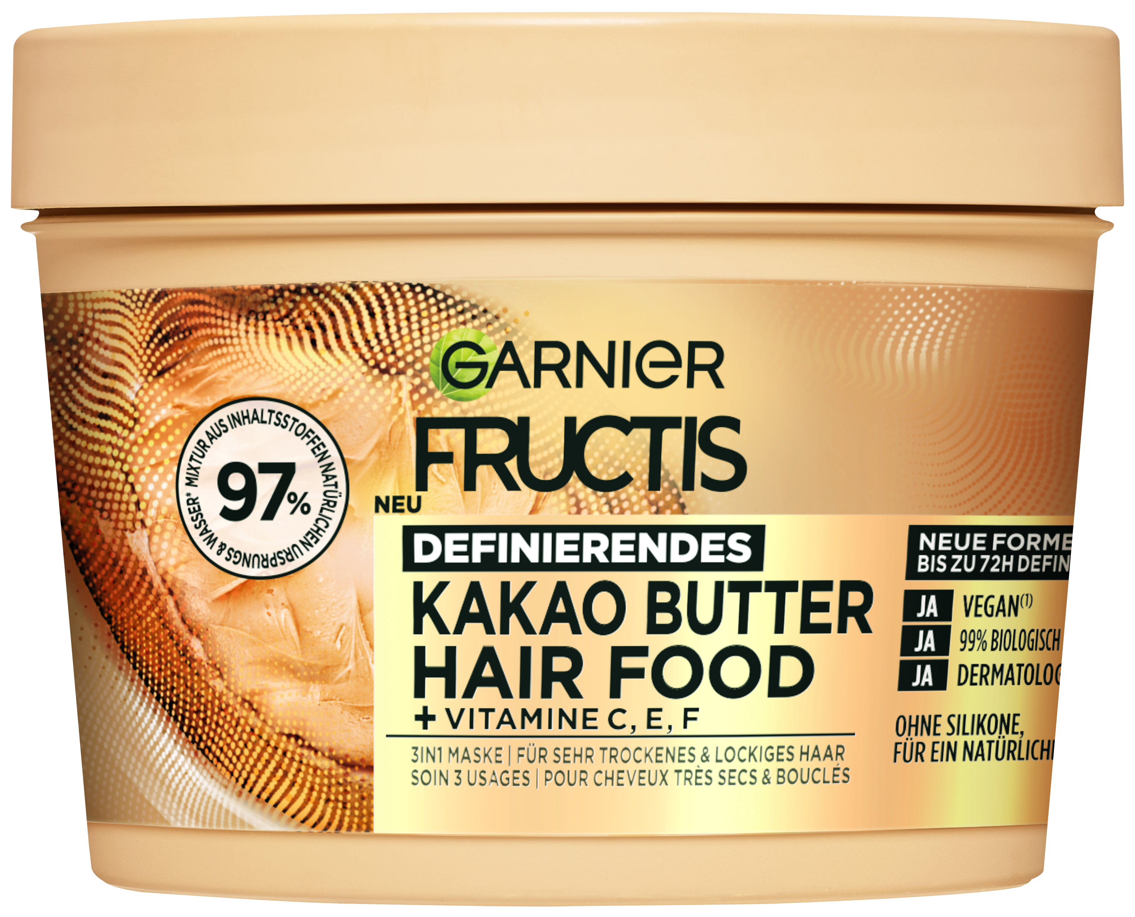 Garnier Fructis - Definierendes Kakao Butter Hair Food 3in1 Haarmaske Für Trockenes Und Lockiges Haar 400ml