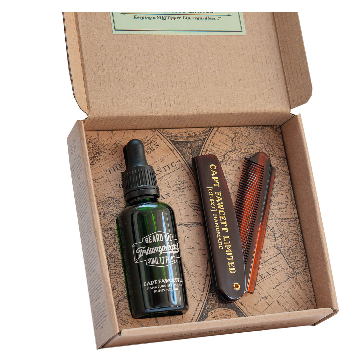 Capt. Fawcett Care – Triumphant Beard Oil & Beard Comb Set
