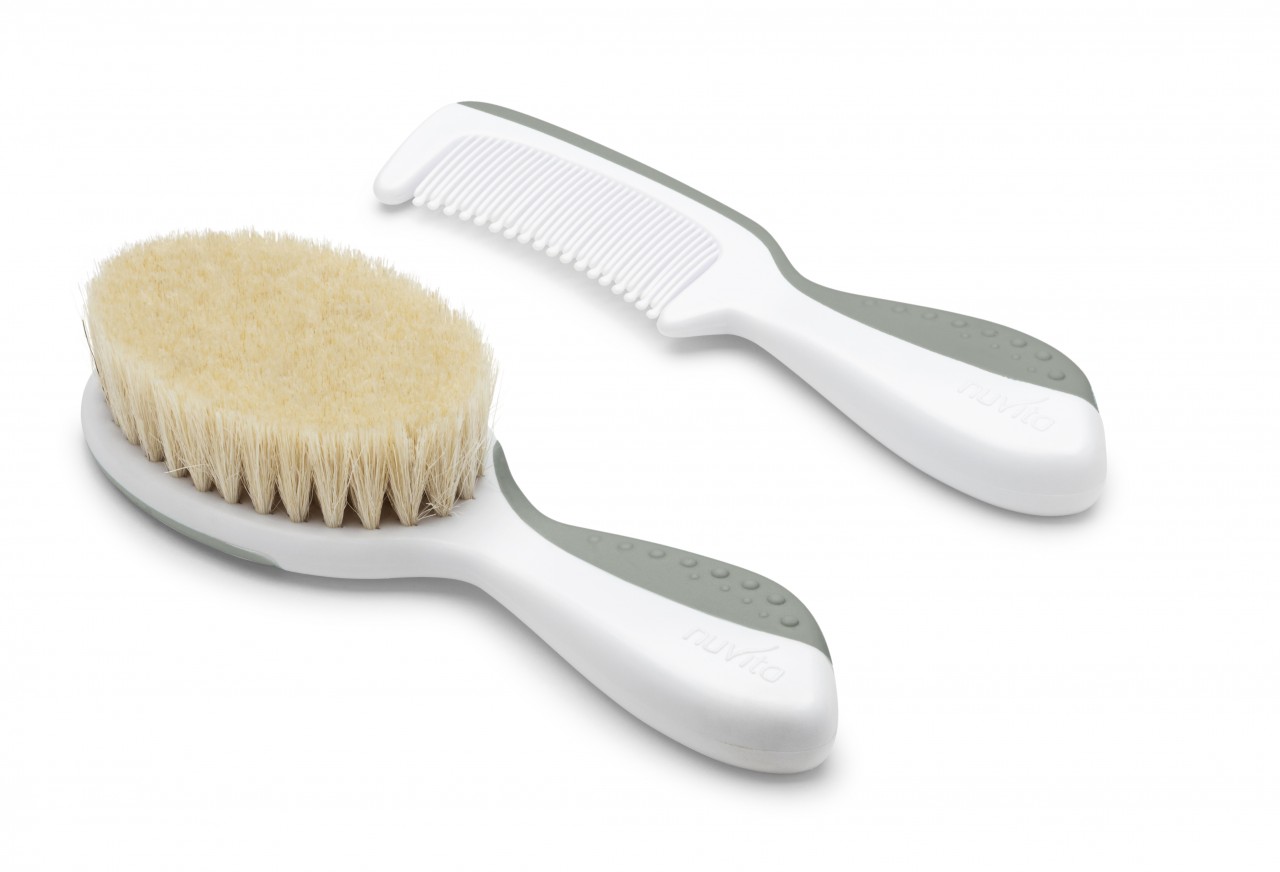 NUVita - Baby Haar-styling Set Mit Bürste Aus Wolle & Kamm Grün