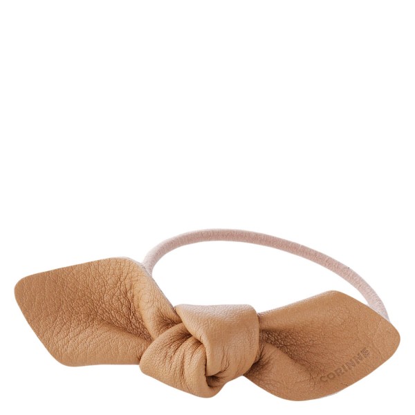 Image of Corinne World - Leather Bow Small Hair Tie Camel