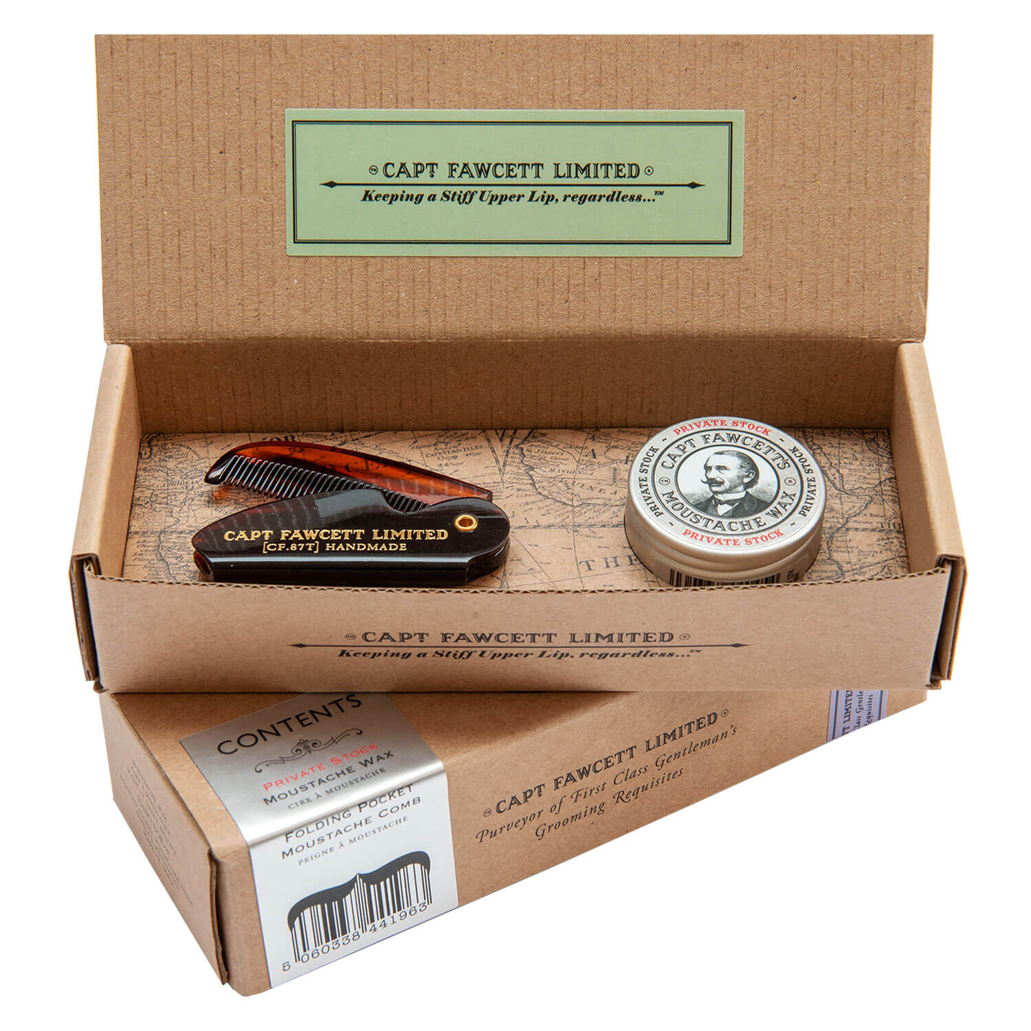 Capt. Fawcett Care – Private Stock Moustache Wax & Moustache Comb Set