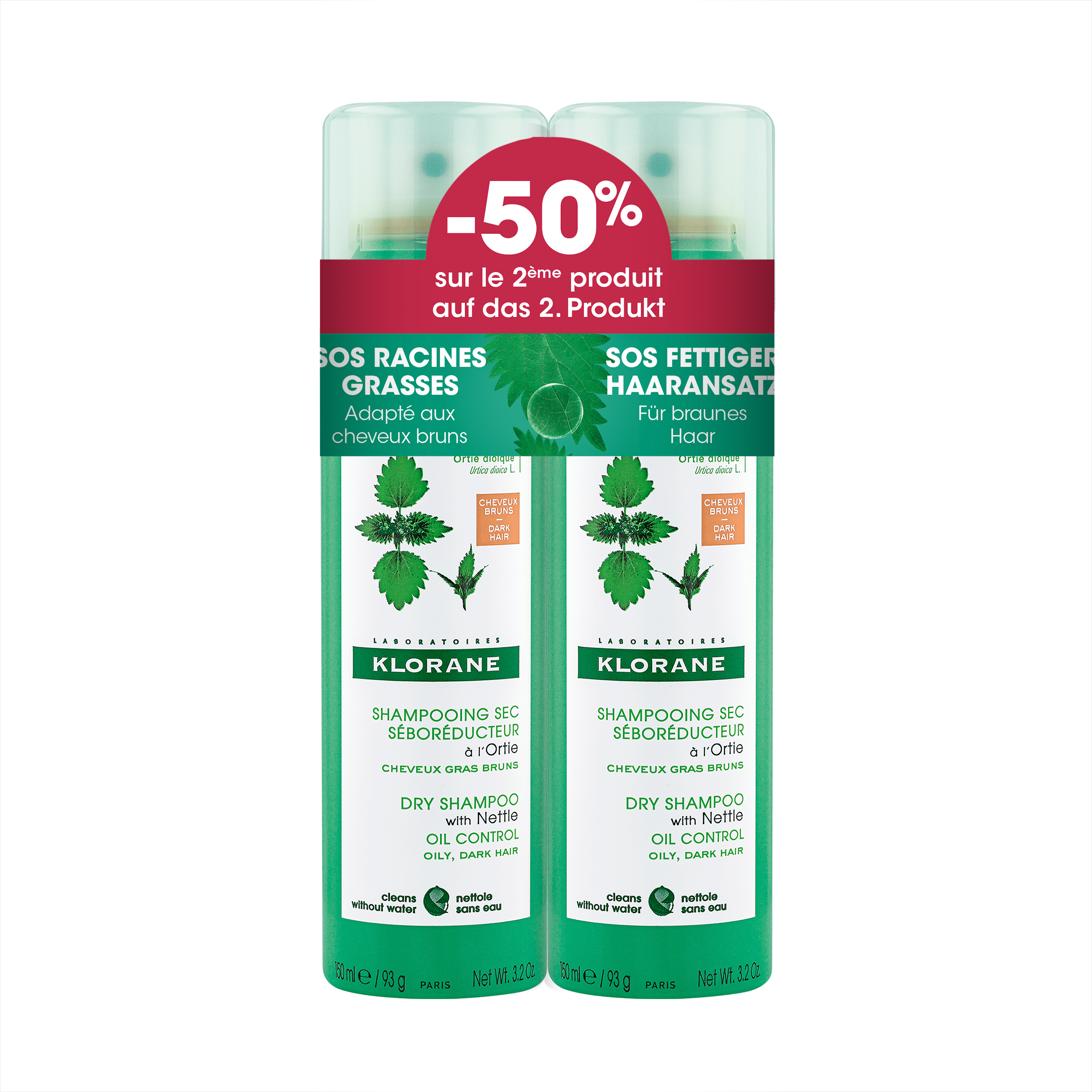 Klorane Brennessel – Trockenshampoo Getönt Duo 2x150ml