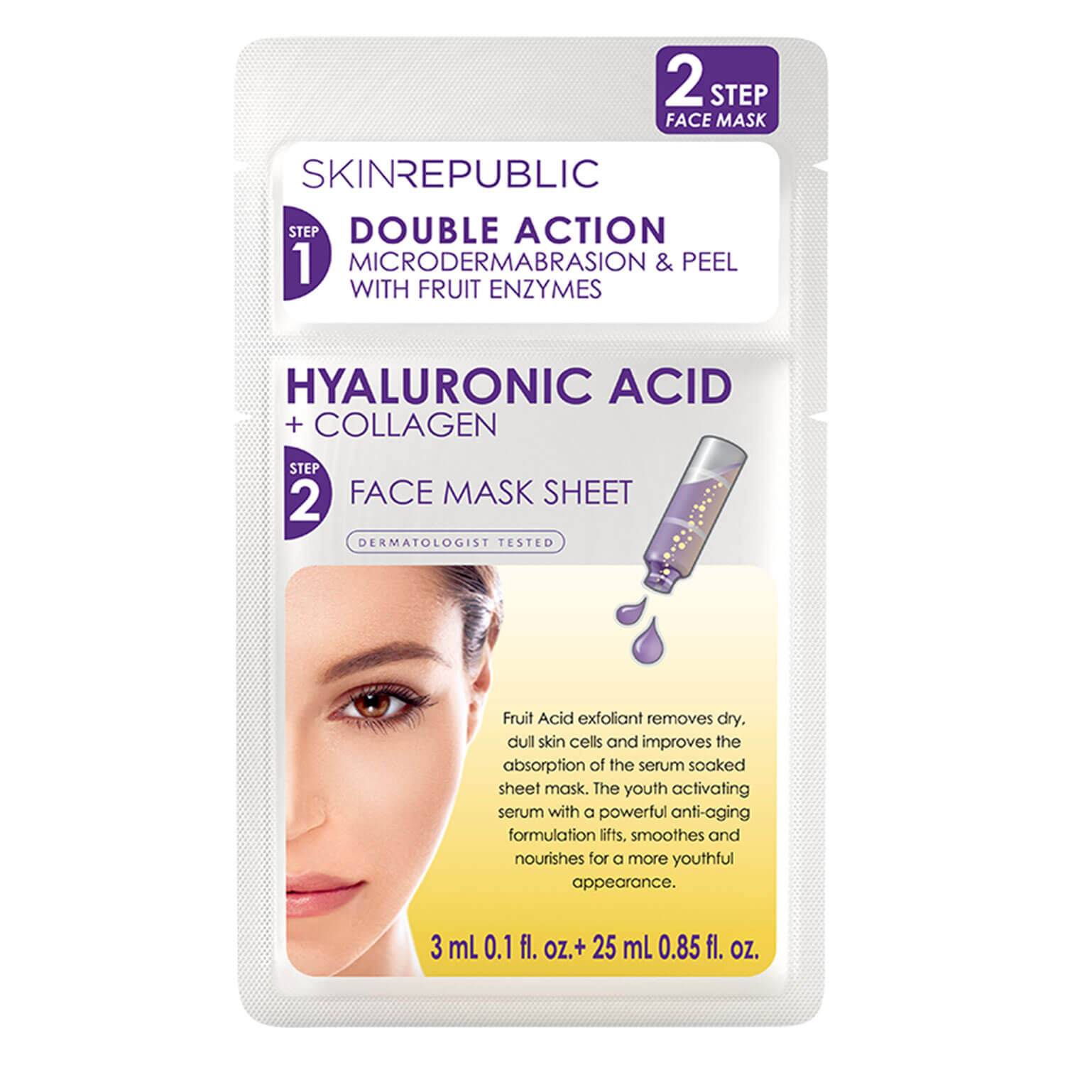 Skin Republic – 2 Step Hyaluronic Acid + Collagen Face Mask