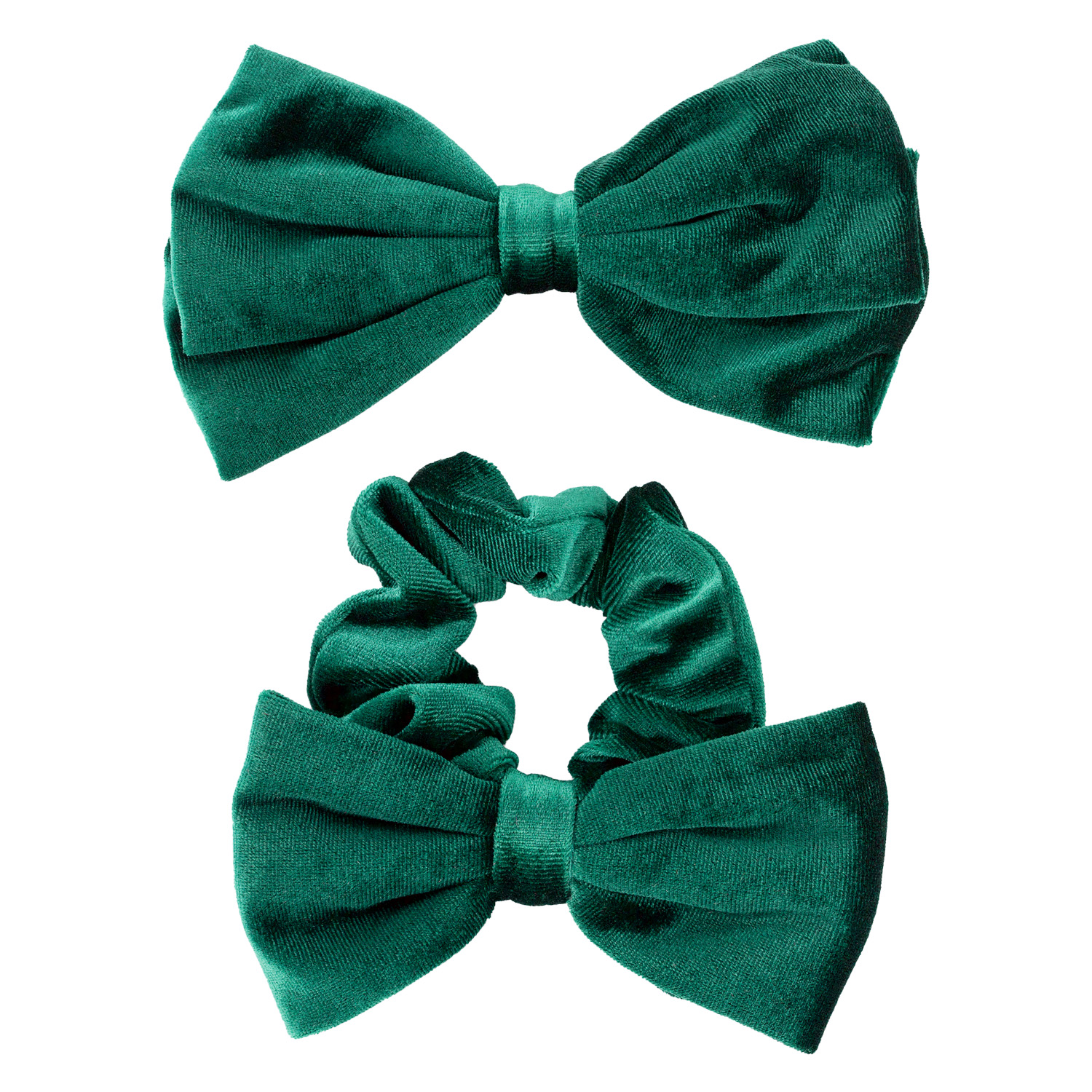 Trisa Hair – Velvet Scrunchie & Bow Hair Clip Green