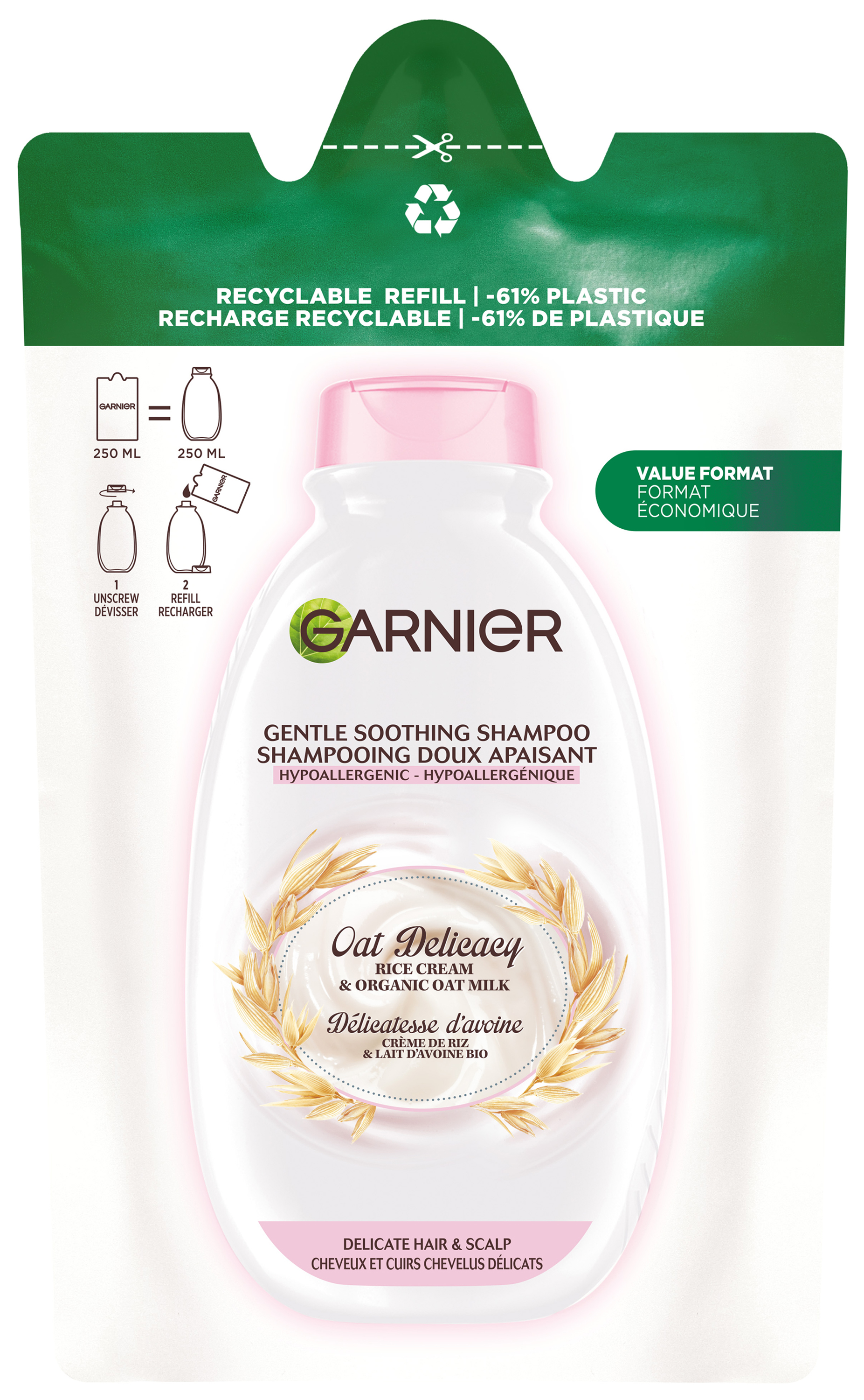 Garnier Ultra Doux Haircare – Beruhigendes Shampoo Sanfte Hafermilch Nachfüllpack 250ml
