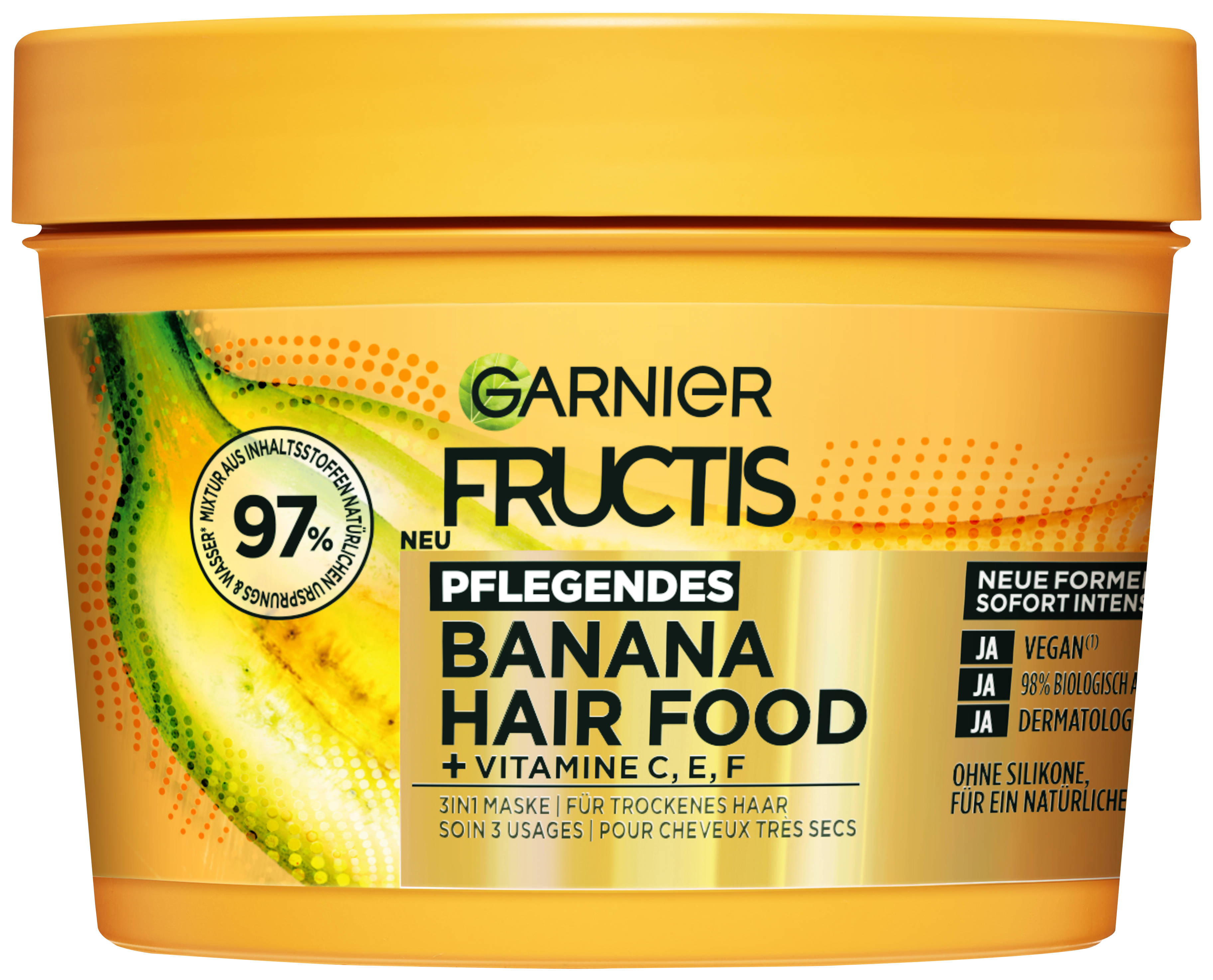 Garnier Fructis - Pflegendes Banana Hair Food 3in1 Maske Für Trockenes Haar 400ml