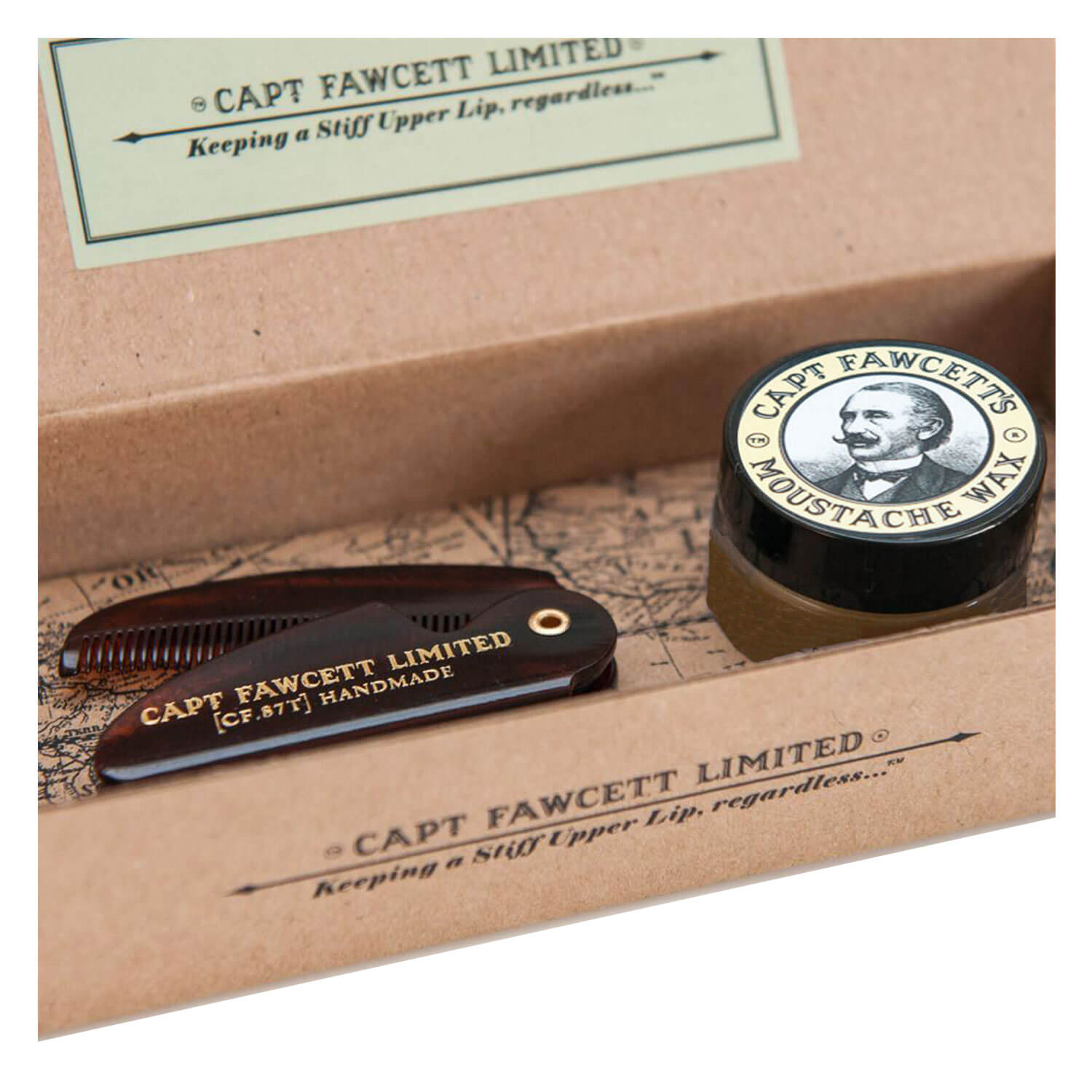 Capt. Fawcett Care – Sandalwood Moustache Wax & Folding Pocket Moustache Comb Kit