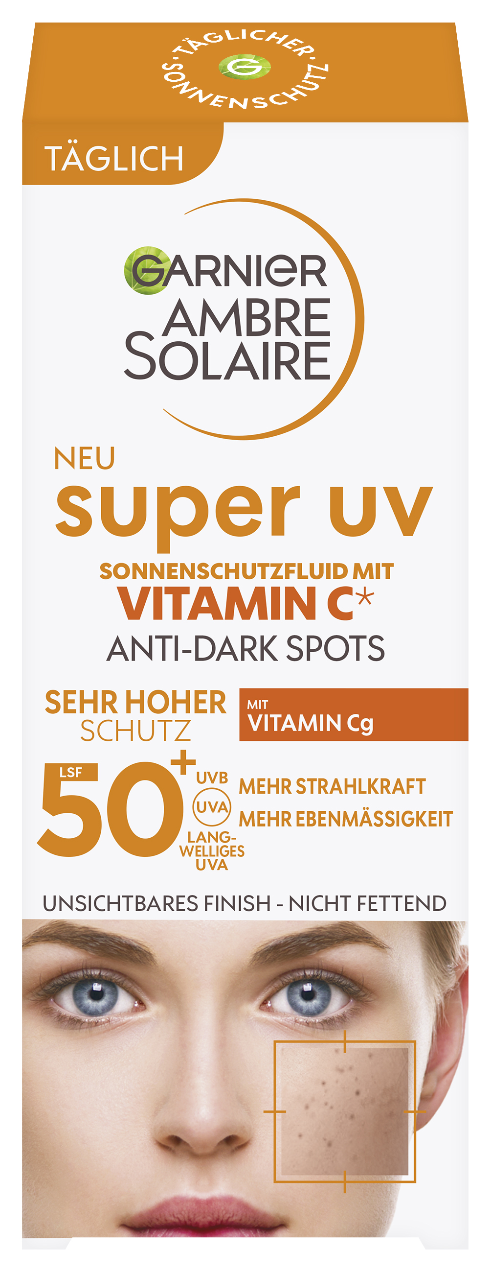 Garnier Ambre Solaire – Super Uv Sonnenschutzfluid Anti-Dark-Spots Mit Vitamin C Lsf 50+ 40ml