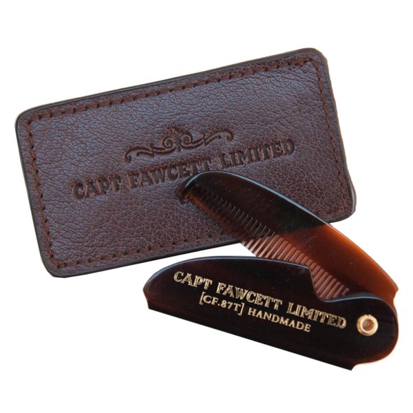 Image of Capt. Fawcett Tools - Folding Pocket Moustache Comb with Leather Case