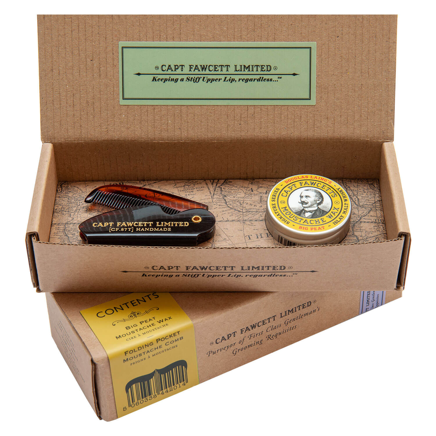 Capt. Fawcett Care – Big Peat Moustache Wax & Moustache Comb Set