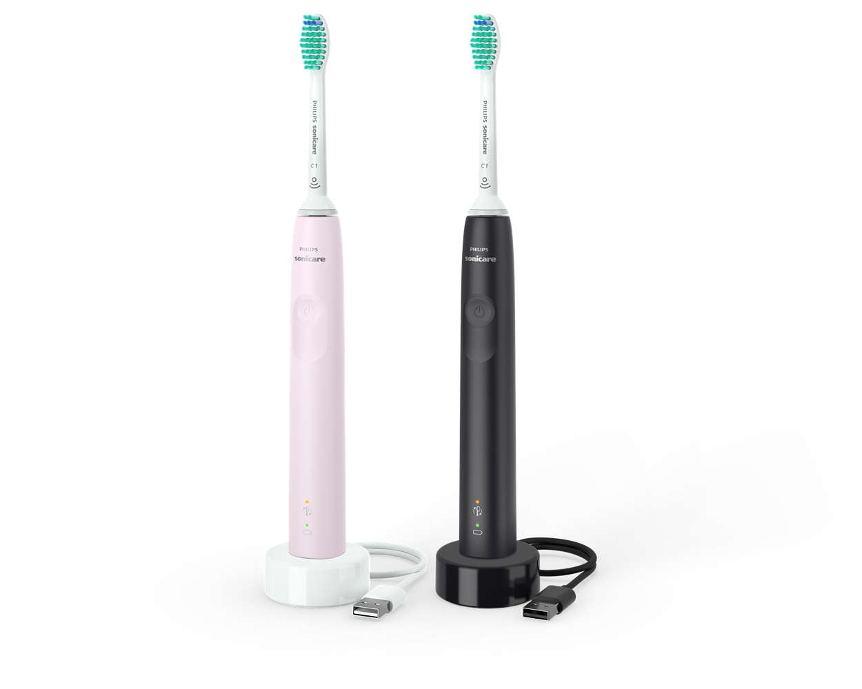 Philips Sonicare - 3100 Series 2x Elektrische Schallzahnbürsten - Schwarz/Rosa Hx3675/15 1x