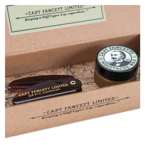 Image of Capt. Fawcett Care - Ylang Ylang Moustache Wax & Folding Pocket Moustache Com...