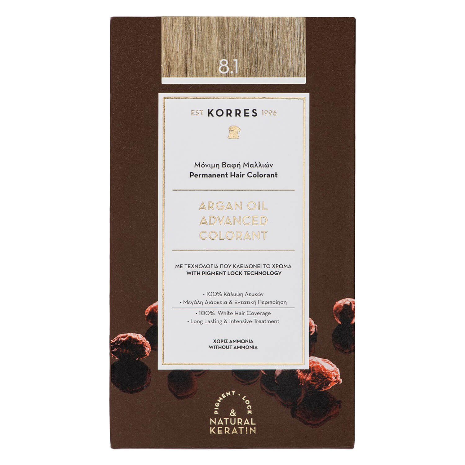 Korres Color – Argan Oil Hochentwickelte Haarcoloration Ash Light Blonde / Hellblond Asch 8.1 1x