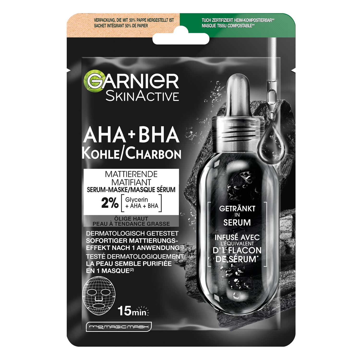 Garnier Skinactive Face – Hydra Bomb Tuchmaske Schwarze Kohle 28g