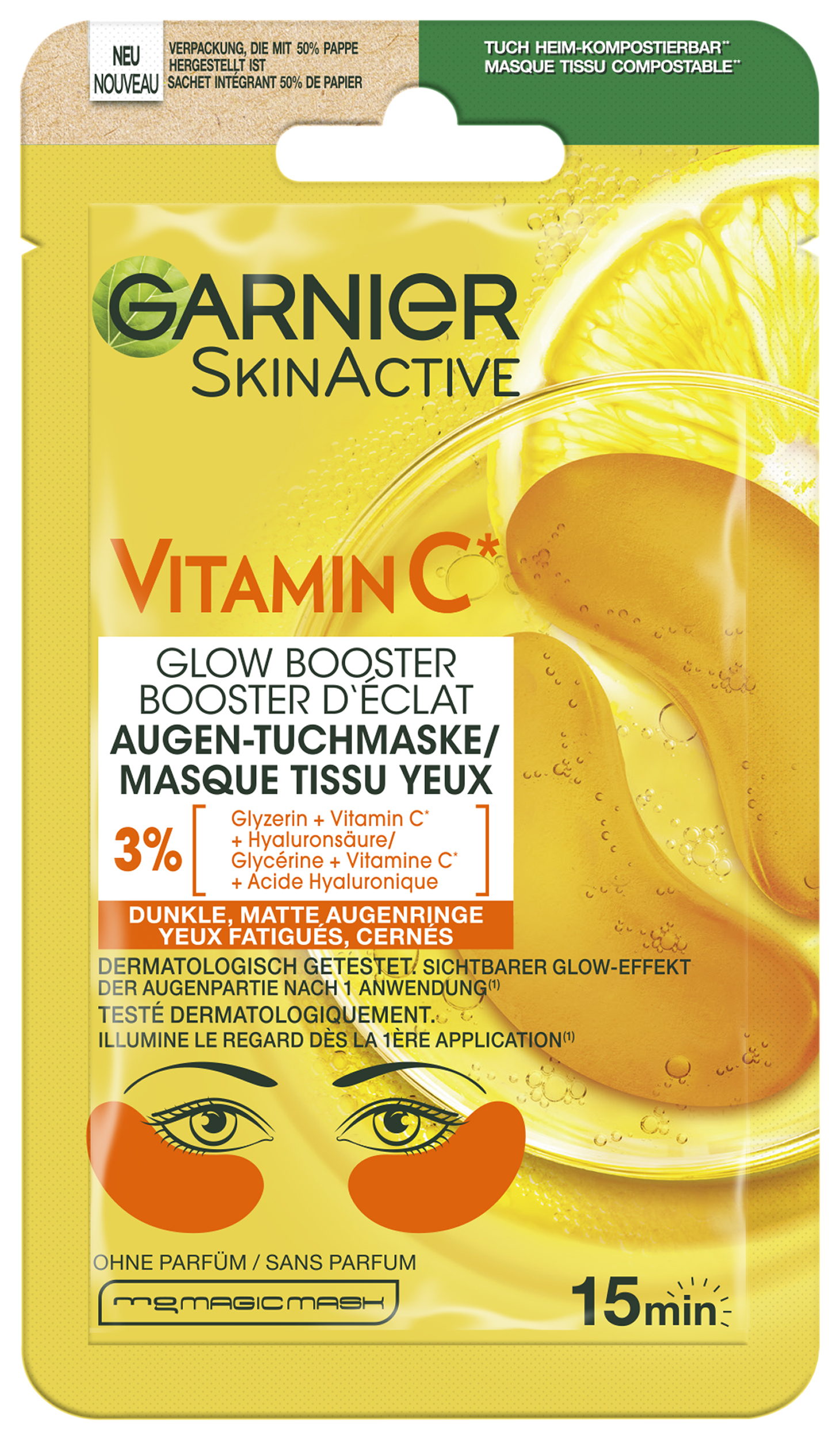 Garnier Skinactive Face - Skinactive Vitamin C Glow Booster Augen-Tuchmaske 5g