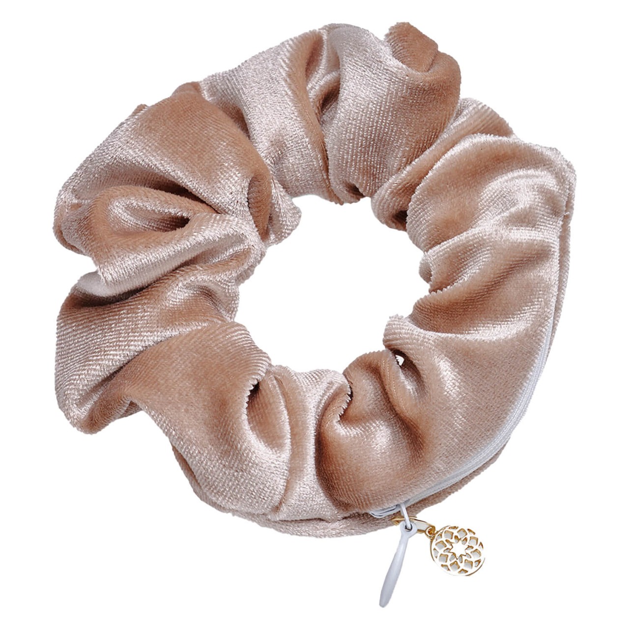 Body Mind and Soul Scrunchie Yoga Samt Reisverschluss Beige