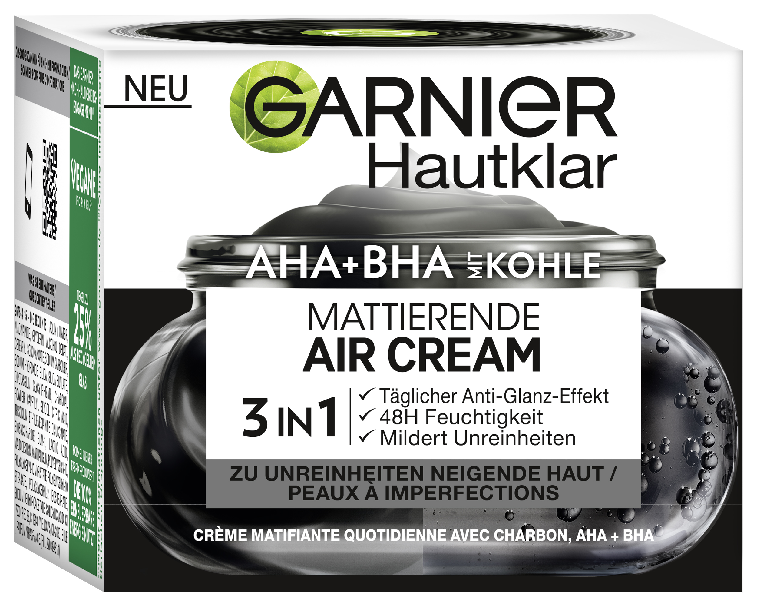 Garnier Skinactive Face – Gesichtscreme 3in1 Mattierende Air Cream Aha+Bha Mit Kohle 50ml