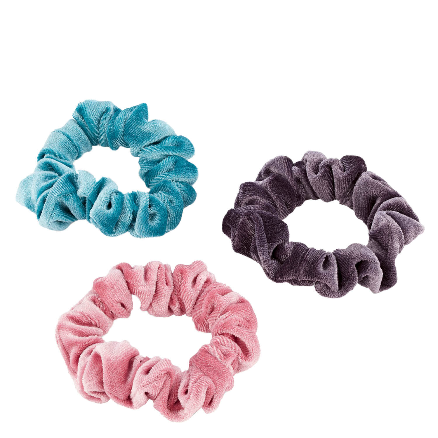 Trisa Samt Scrunchie, Mint, Rosa & Violett 3x